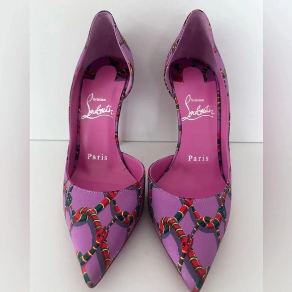 Christian Louboutin Satin Printed Iriza Pumps Gummy Snakes Women Size 34.5 EU - Picture 6 of 12